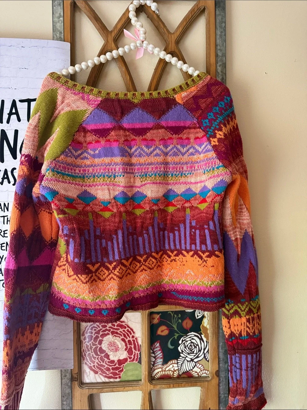 Free People Multicolor Fair Isle Crewneck Sweater - Orange, Pink, Purple, Green - Picture 5 of 5